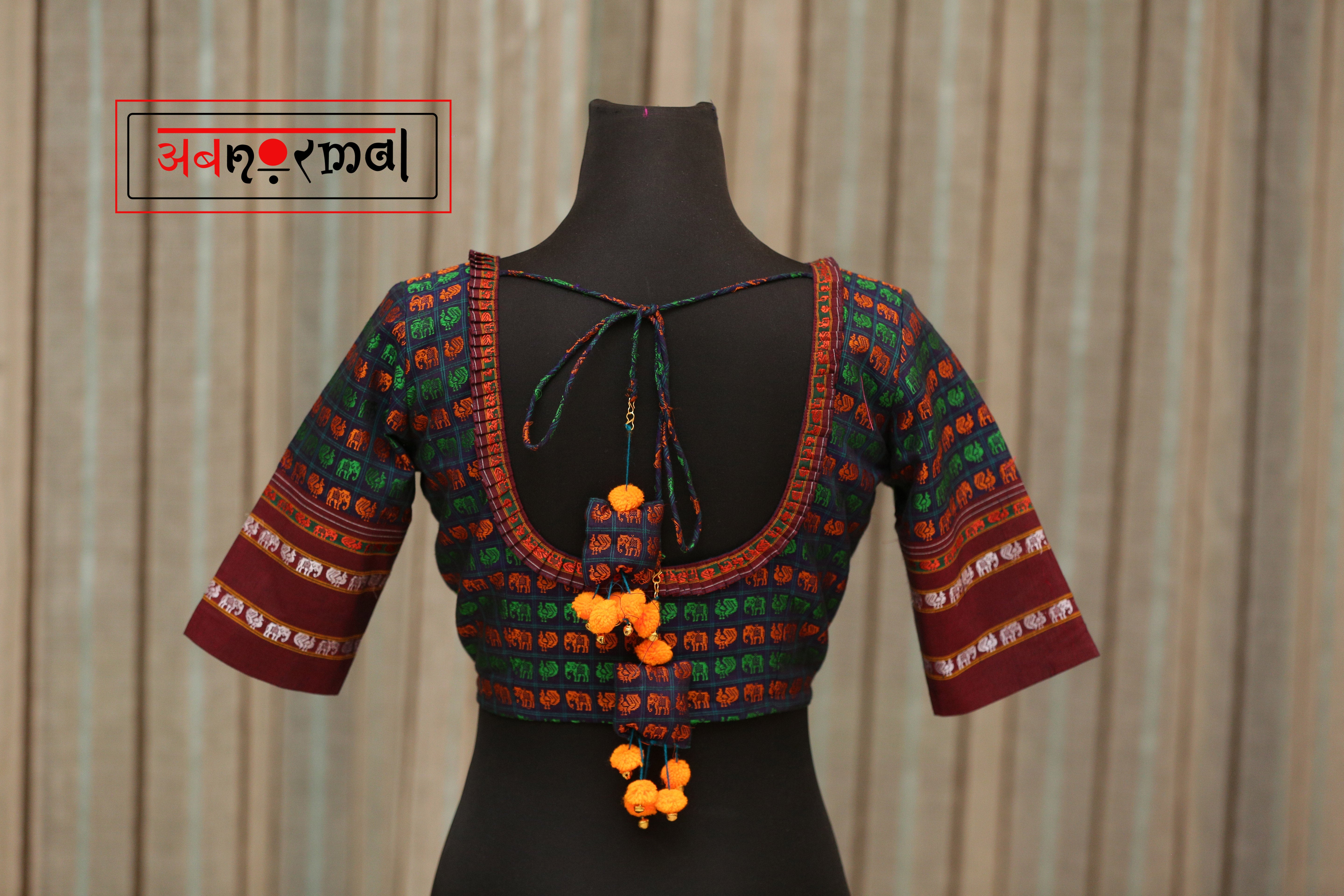 Aane-Navilu-Kubsa (Green & Orange) - Choli